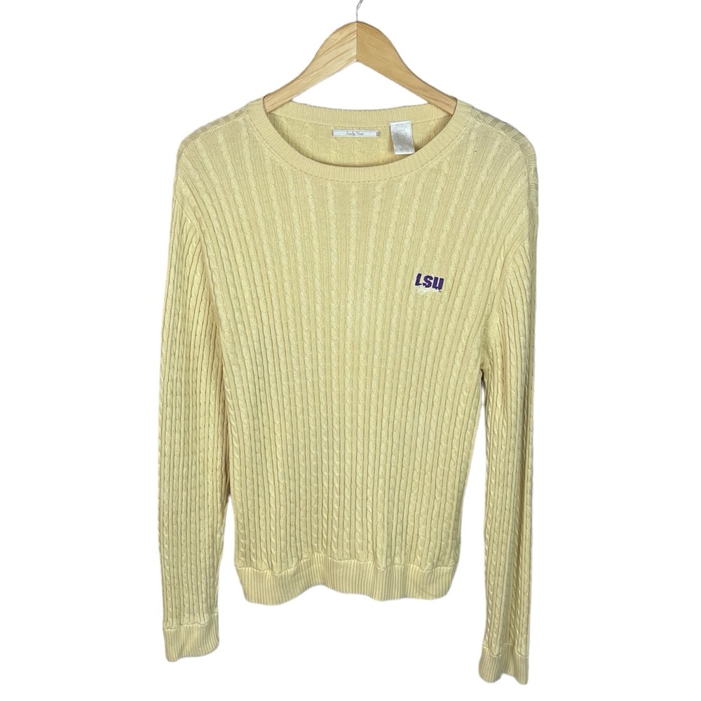 C12 Women’s Ladi Vesi LSU Tigers Silk Blend Cable Knit Crewneck Sweater XL
